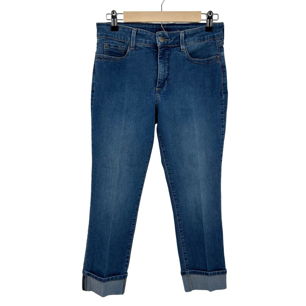 NYDJ Marilyn Straight Crop Jeans Womens 6 Medium Wash Lift Tuck Embellished Blue